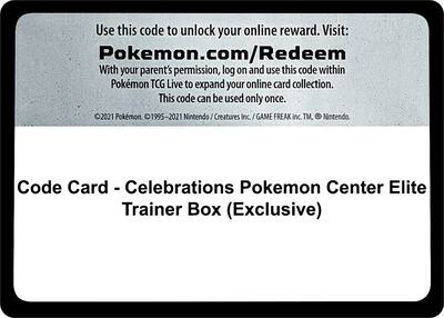 Code Card - Celebrations Pokemon Center Elite Trainer Box (Exclusive)