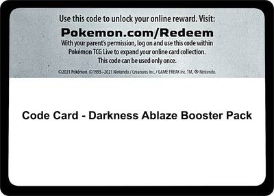 Code Card - Darkness Ablaze Booster Pack
