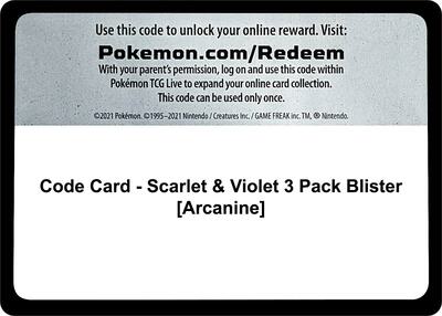 Code Card - Scarlet & Violet 3 Pack Blister [Arcanine]