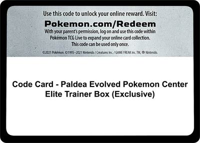 Code Card - Paldea Evolved Pokemon Center Elite Trainer Box (Exclusive)