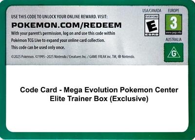 Code Card - Mega Evolution Pokemon Center Elite Trainer Box (Exclusive)